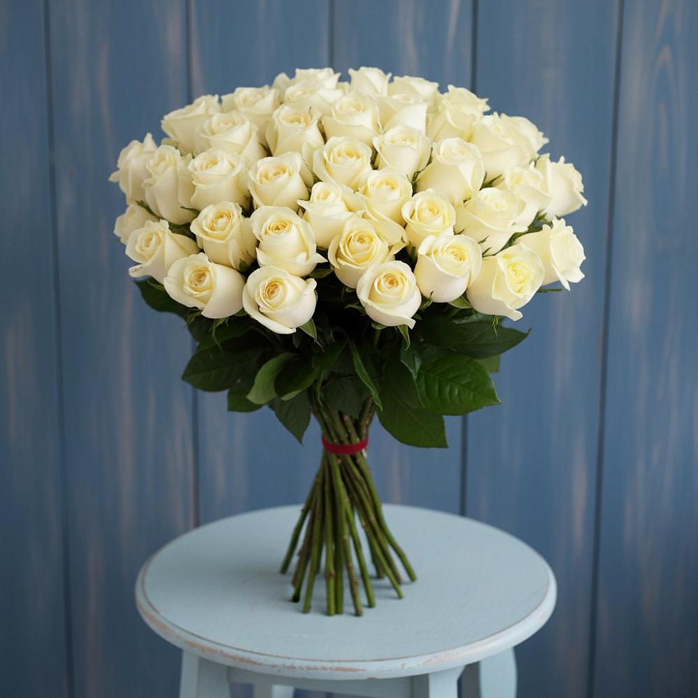 Букет 51 Белая роза Эдлесс Лав в Яблоновском