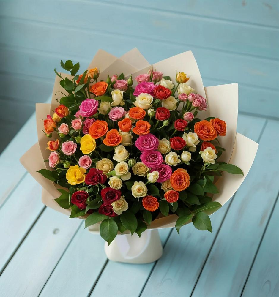 Букет Микс из разноцветных кустовых роз в Яблоновском