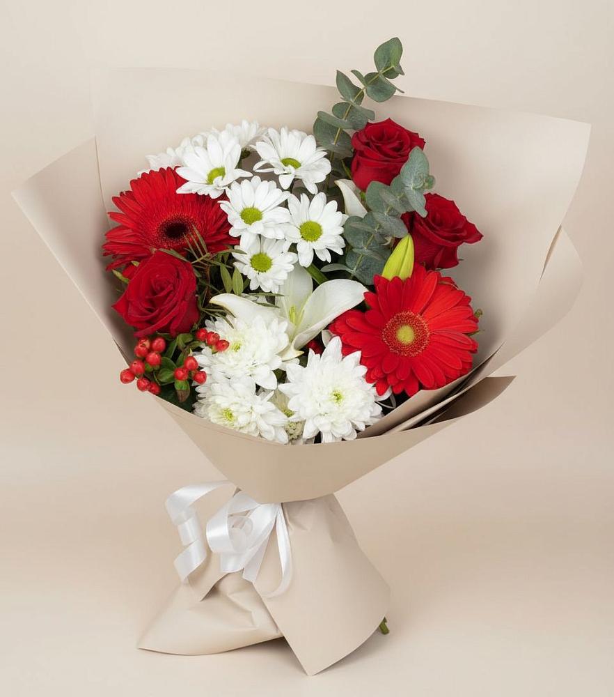 Букет цветов из: Розы, Хризантемы, Герберы и Лилии в Яблоновском