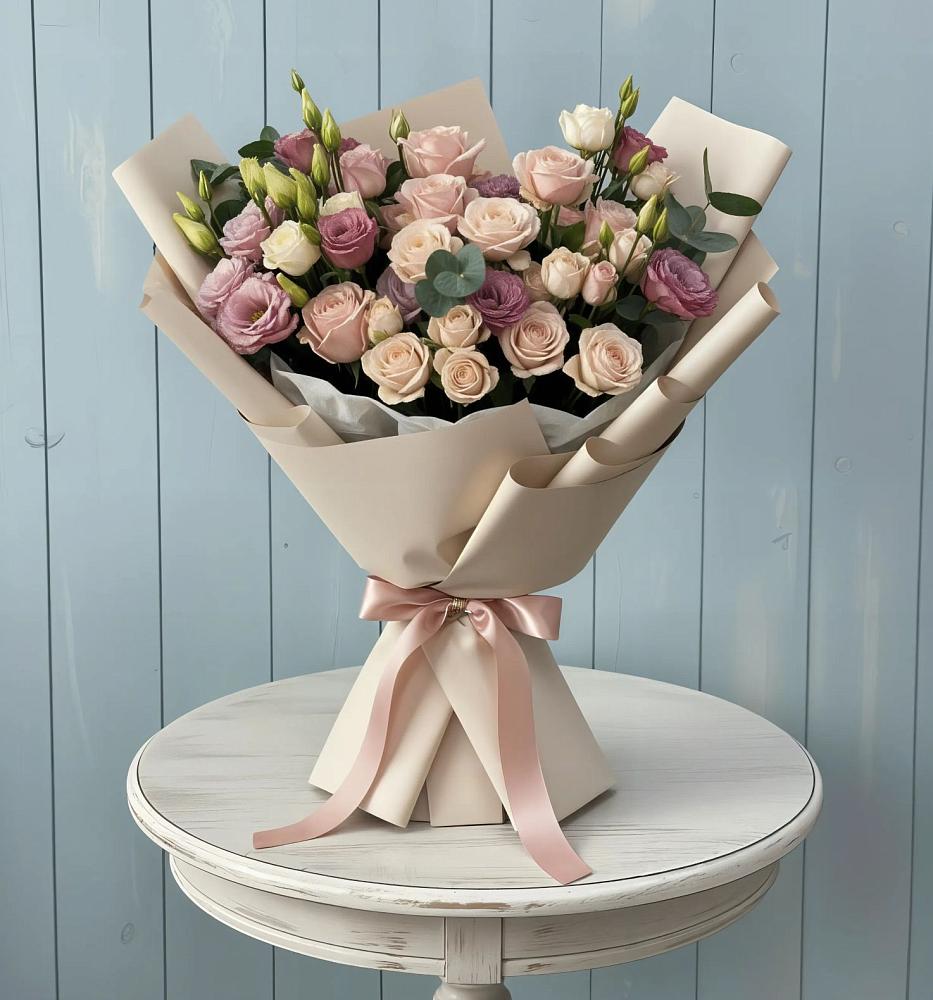 Букет цветов из: Розы и Лизиантусы в Яблоновском