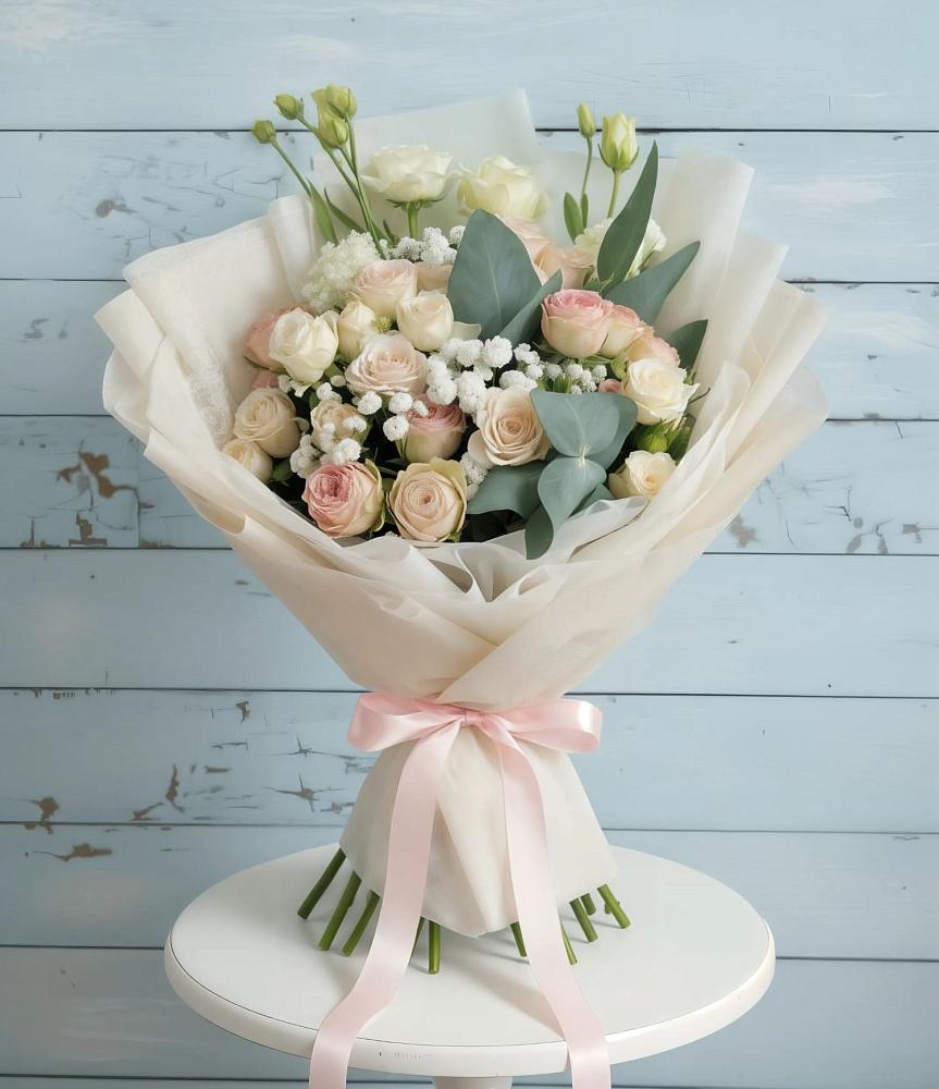 Букет цветов из: Розы и Лизиантусы в Яблоновском