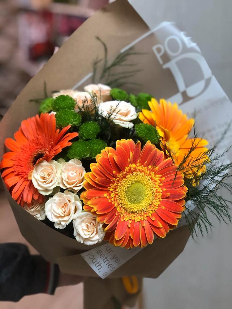 Букет цветов из: Герберы, Хризантемы и Розы в Яблоновском